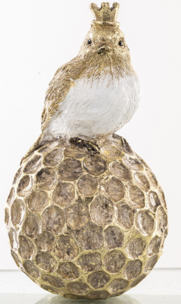 Ptaszek ceramiczny duży w koronie na złotej kuli w kropki (147478)