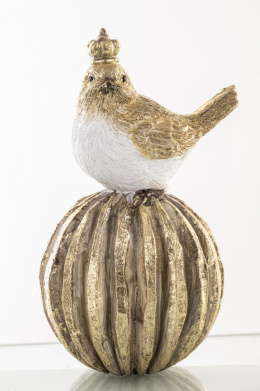 Ptaszek ceramiczny mały w koronie na złotej kuli w paski (147477)