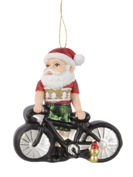 Bombka szklana: Mikołaj przy rowerze (121218) 12*6*11cm