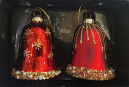 Kpl. 2 dzwoneczki szklane czerwone bł/mat dekor. h:8*6,5cm (944135)