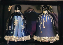 Kpl. 2 dzwoneczki szklane niebieskie bł/mat dekor. h:8*6,5cm (944135)