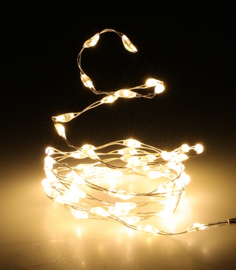 Lampki na druciku 66 microLED ciepłe dł.1m (AMZ800100)na baterie