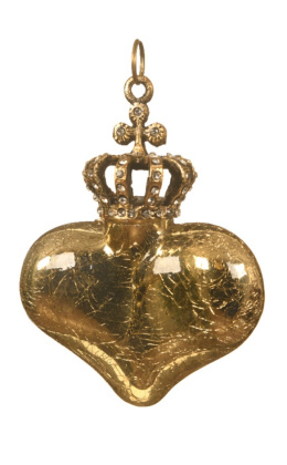 Zawieszka szklane serce w metal. koronie szerokie (190260) 13*11*4,5cm