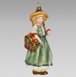 Bombka Komozja: Dziewczynka w kapeluszu z koszem jabłek (4832K01) opal