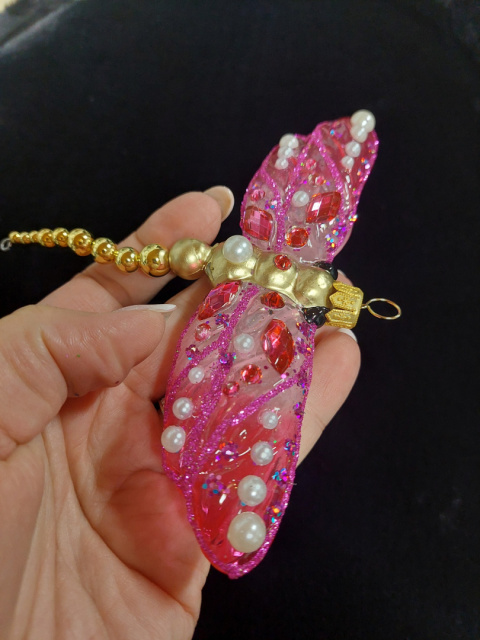 Bombka formowa: Ważka różowa z kamieniami (336) SZW