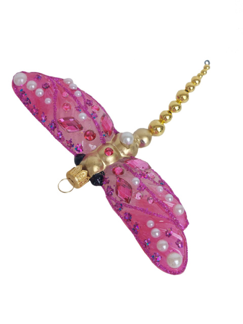 Bombka formowa: Ważka różowa z kamieniami (336) SZW
