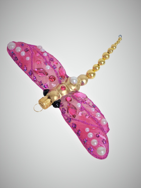 Bombka formowa: Ważka różowa z kamieniami (336) SZW