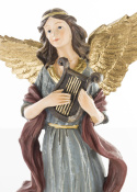 Anioł z harfą złote skrzydła szara sukienka (147959)