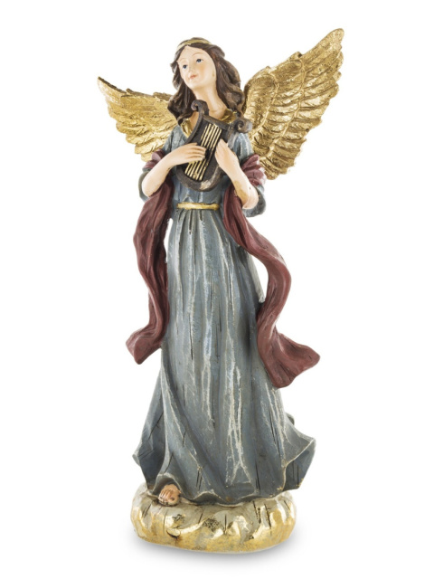 Anioł z harfą złote skrzydła szara sukienka (147959)