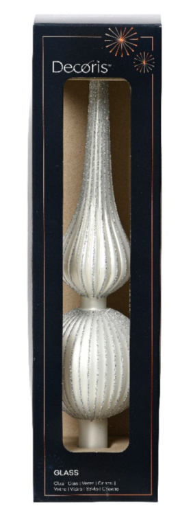 Szpic szklany dekorowany 31cm jasno srebrny z brokatem (170225)