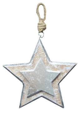 Zawieszka gwiazdka drewniana przecierana srebrna 16cm (CH1-07649)-20%