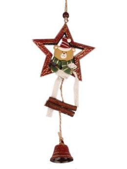 Zawieszka gwiazdka metalowa z misiem z dzwonkiem 22*9cm (EE001)-30%
