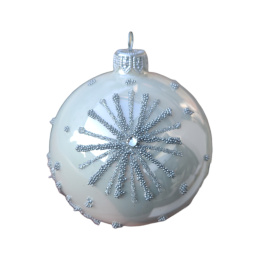 Bombki 100 dekorowane ornament op.4szt.: SREBRNA ŚNIEŻYNKA biały opal