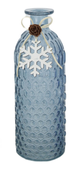 Butelka niebieska szklana ze śnieżynką (105446)