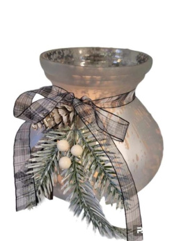 Lampion szklany perła nakrapiany z dekoracją (WT0113)