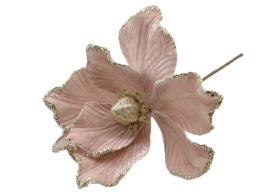 Kwiat pik pudrowy róż welur ze złotym brokatem (CV17073-4)