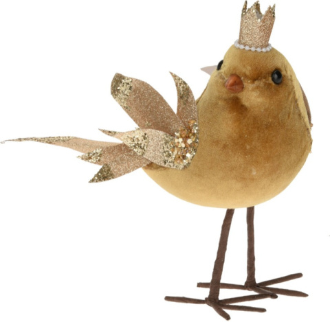 Ptaszek stojący w koronie musztardowy welur h:21*22*9,5cm (020309) -50%