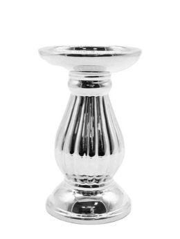 Świecznik ceramiczny karbowany srebrny błysk (TG70001-1)