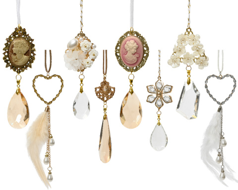 Zawieszka "jubilerska" akryl/piórka wzór A