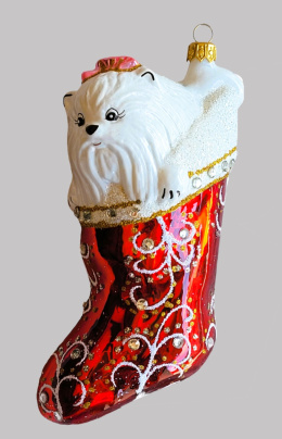 Bombka formowa: Pies w skarpecie czerwony błysk (61) SEW