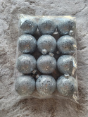 Bombki plastikowe srebrne brokatowe 75mm op-12szt (O)