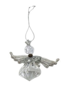 Aniołek akryl 8cm srebrne metalowe skrzydełka (TY0399)-20%