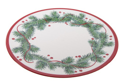 Talerz plexi biały zielona gałązka czerwony brzeg fi 33cm (ART19851)