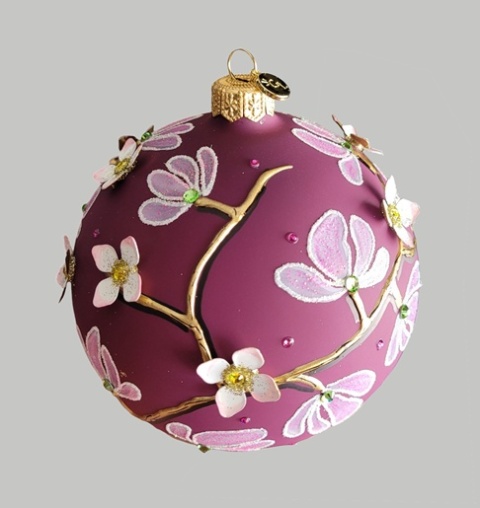 Bombka GlitterLab: Bombka fi 110 burgund velvet gałęzie magnolii (4460GM)