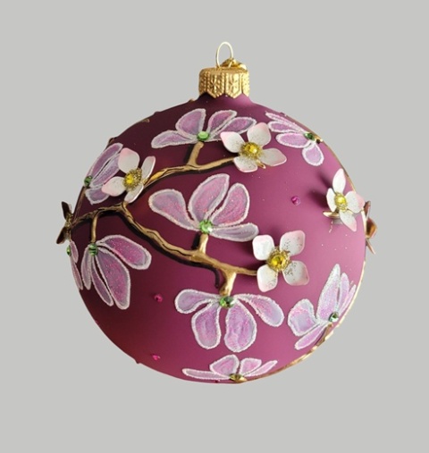 Bombka GlitterLab: Bombka fi 110 burgund velvet gałęzie magnolii (4460GM)