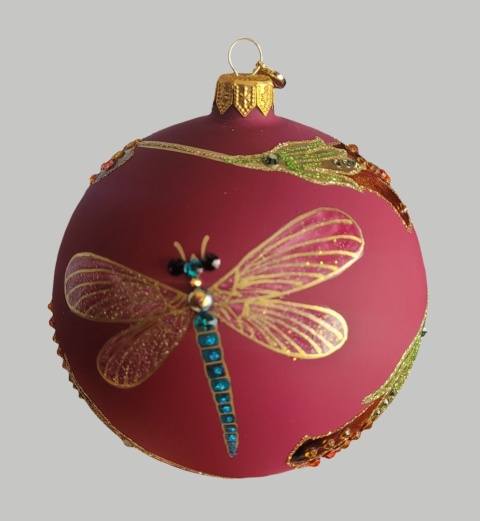 Bombka GlitterLab: Fi 110mm burgundowa bursztynowe kwiatki (4460KBB)