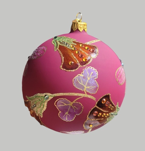 Bombka GlitterLab: Fi 110mm burgundowa bursztynowe kwiatki (4460KBB)