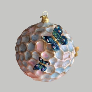Bombka GlitterLab: Kula żłobiona opalizująca biała z motylami 9cm (5183BM)-20%
