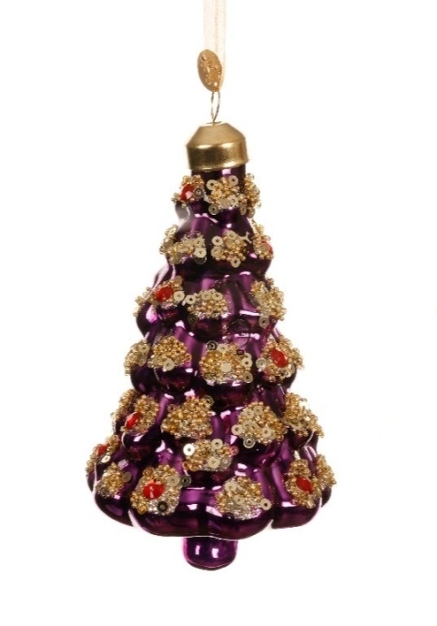Bombka szklana: Choinka z dekoracją ciemny fiolet (122223)