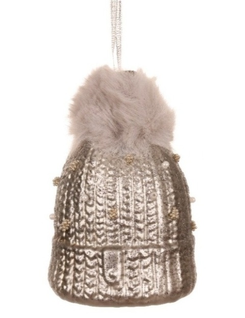 Bombka szklana Czapka zimowa beżowa z futerkiem (121822)