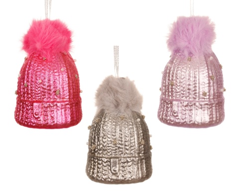 Bombka szklana Czapka zimowa lila z futerkiem (121822)