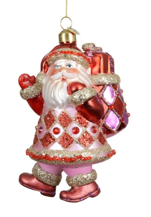 Bombka szklana Mikołaj z workiem prezentów (122217)