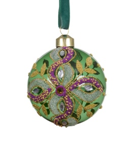 Kpl. 3 bombki szklane fi 8cm transparentna zieleń kwiat (071406)