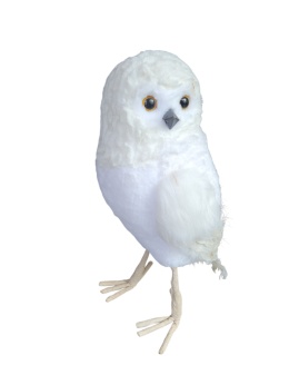 Sowa biała stojąca MAXI futerko i pióra h:50x23x27cm (740723)
