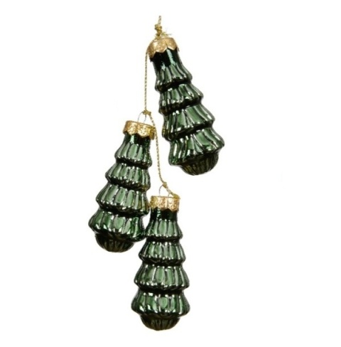 Zawieszka 3 choinki szklane zielone na sznureczku (068275)