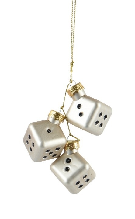Zawieszka 3 kostki do gry szklane szampańskie (129601)