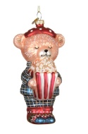 Glass bauble: Teddy bear in blue pajamas with popcorn (129630)