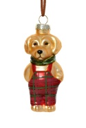 Glass bauble: Dog in red checkered overalls (125107)