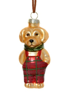 Bombka szklana: Piesek czerwone ogrodniczki w kratkę (125107)