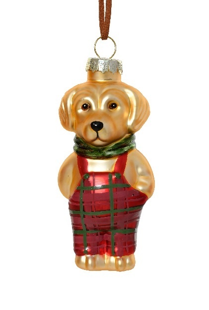 Glass bauble: Dog in red checkered overalls (125107)