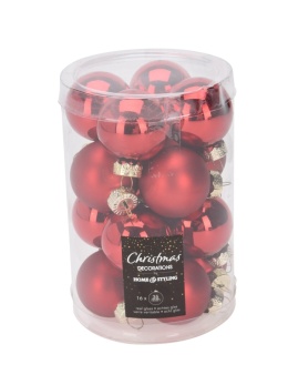 Bombki szklane 35mm czerwony błysk/mat 16szt (192432)