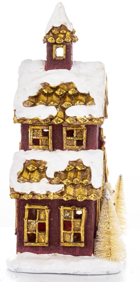 Kościółek brązowy LED z choinkami (170429)