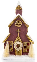 Kościółek brązowy LED z choinkami (170429)