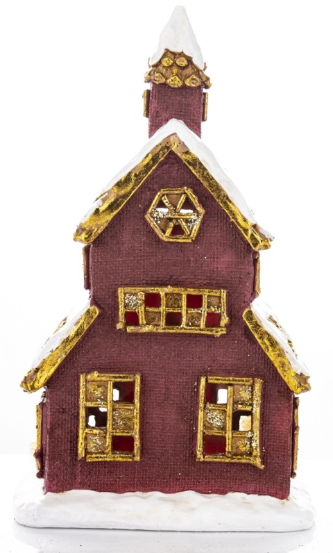 Kościółek brązowy LED z choinkami (170429)