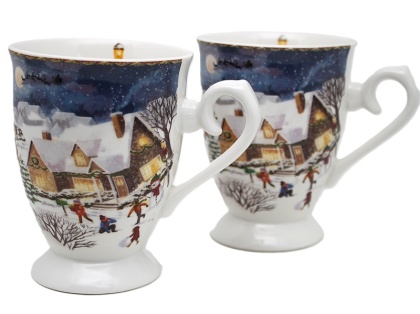 Kpl. 2-ch kubków ceramicznych "świąteczna wioska" (PG-19796) w ozdobnym pudełku