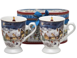 Kpl. 2-ch kubków ceramicznych "świąteczna wioska" (PG-19796) w ozdobnym pudełku